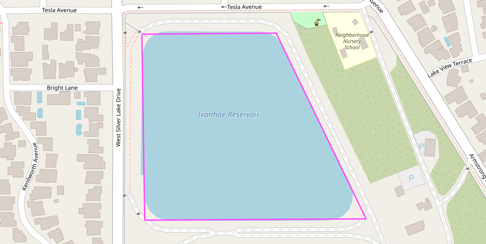Polygon around the Ivanhoe reservoir in Los Angeles